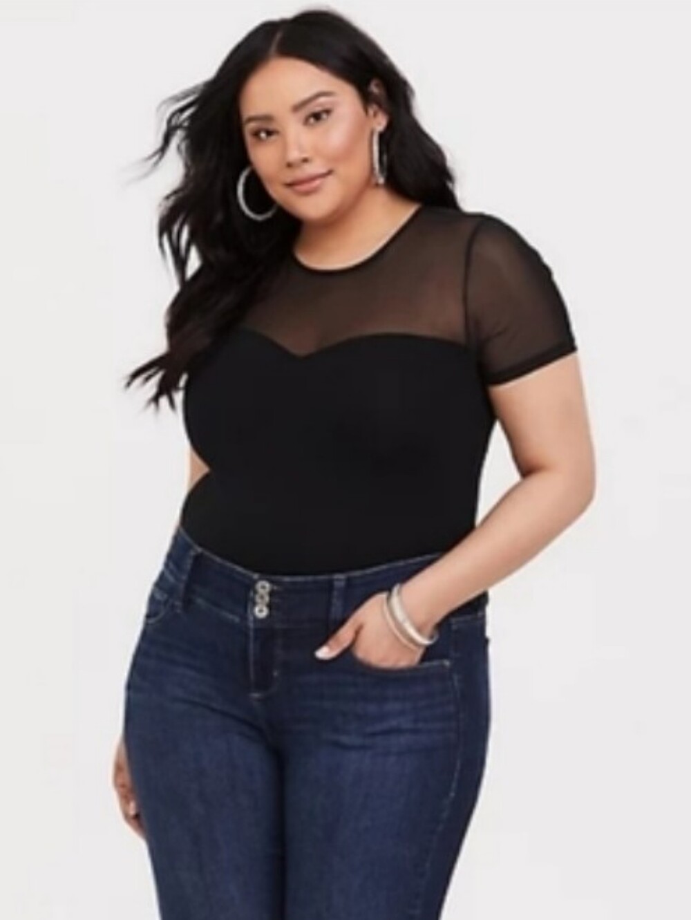 Torrid NWT Black Mesh Sweetheart Neckline Foxy Tee Size 1 1X 14-16